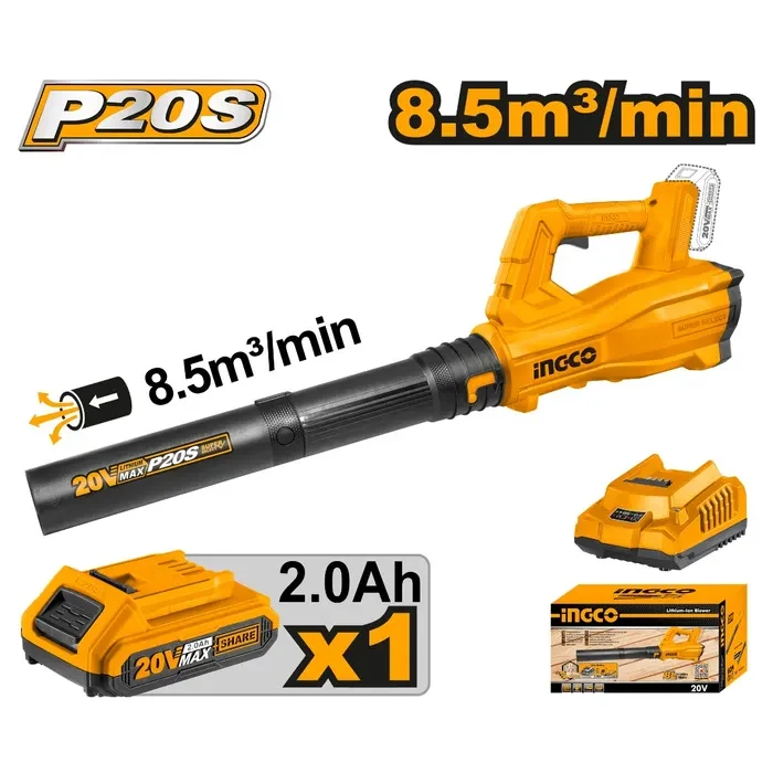 SOPLADOR+1 BATERIA 2,0 PAH Y CARGADOR NORMAL 20V 8,5/MIN INGCO1