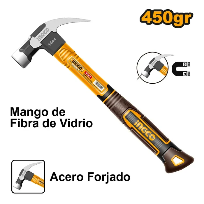 MARTILLO CARPINTERO MAGNETICO MANGO FV 450G/16OZ INGCO1