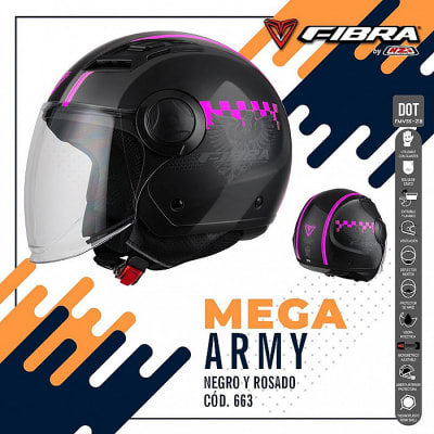 CASCO ABIERTO FIBRA MEGA ARMY NEGRO ROSADO MATE1
