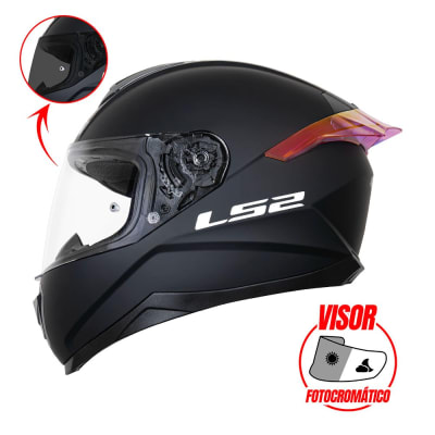 CASCO INTEGRAL LS2 FF802 SOLID NEGRO MATE SPOILER ROSADO VISOR FOTOCROMATICO1