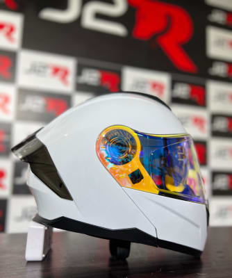 CASCO ABATIBLE REVO BLANCO VISOR AZUL C/LUZ LED1
