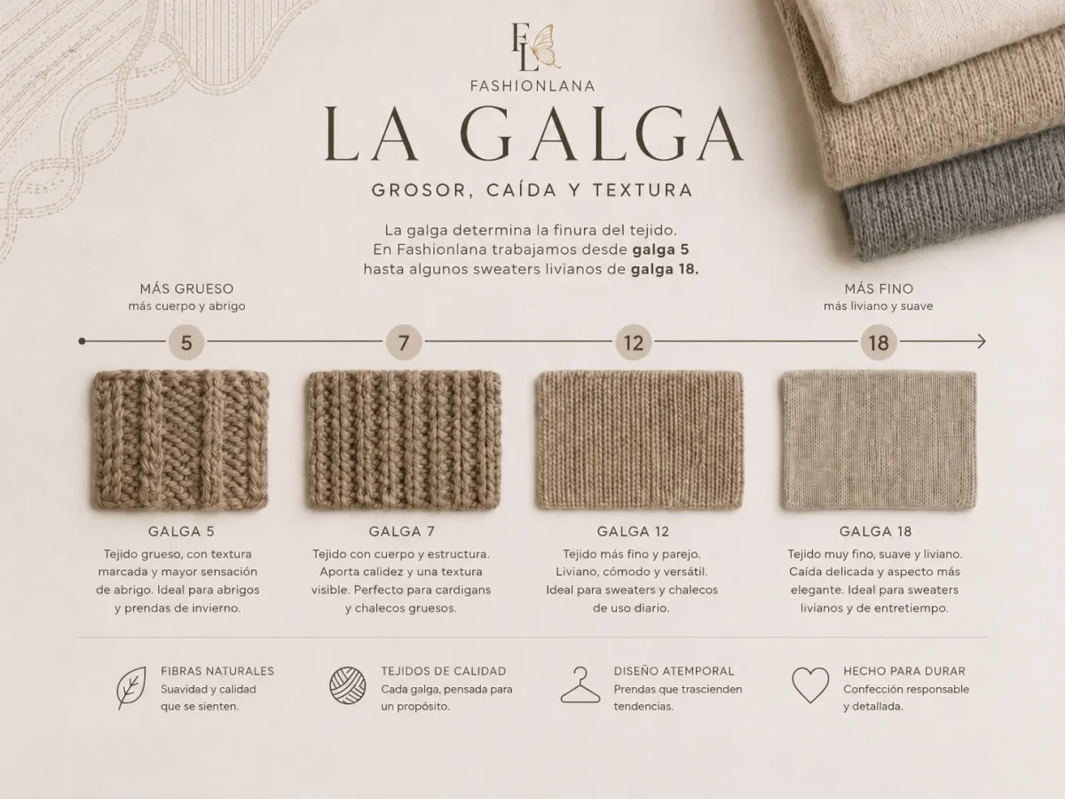 La galga en prendas tejidas: grosor, caída y textura