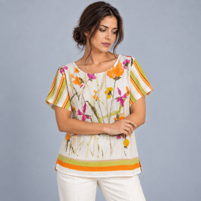 Blusa viscosa-lino estampada con flores 2050661