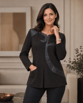 Chaqueta aplicaciones cuero mujer LAINE1