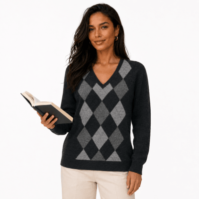 Sweater cuello V intarsia mujer Flch F12051