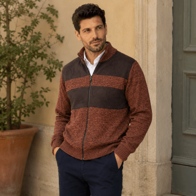 Chaqueta con aplicaciones de cuero hombre 57161