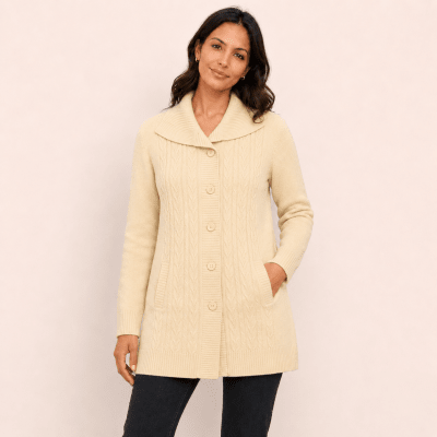 Abrigo cuello camisero trenzado mujer F14801