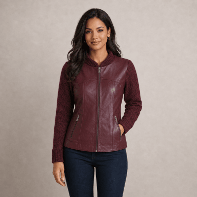 Chaqueta con aplicaciones de cuero mujer GRECIA1