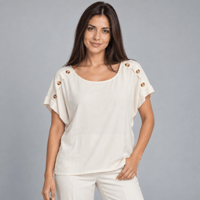 Blusa lino botones en hombro 2076371