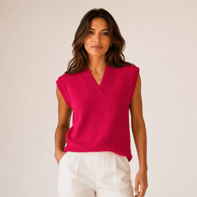Sweater sin manga cuello V con fantasía mujer FLCH E10471