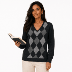 Sweater cuello V intarsia mujer Flch F1205