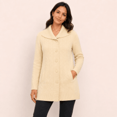 Abrigo cuello camisero trenzado mujer F1480