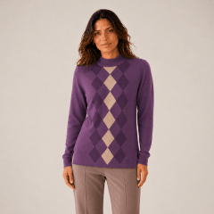 Sweater cuello ancho intarsia rombos mujer Carolina D1388