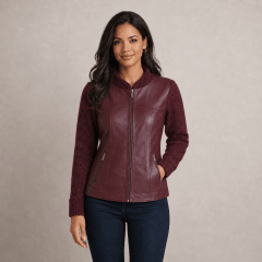Chaqueta con aplicaciones de cuero mujer GRECIA