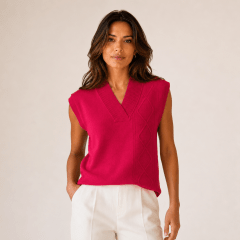 Sweater sin manga cuello V con fantasía mujer FLCH E1047