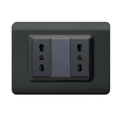 TOMACORRIENTE DOBLE 10/16A, AVE, PLACA TECNOPOLIMERO GRIS OSCURO METALIZADO1