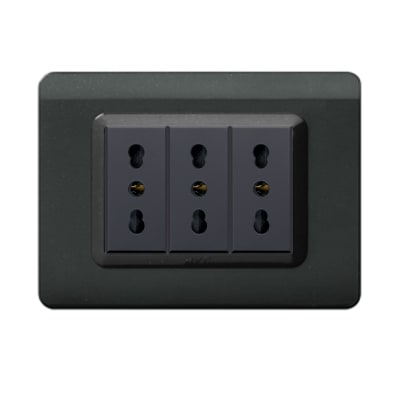 TOMACORRIENTE TRIPLE 10/16A, AVE, PLACA TECNOPOLIMERO GRIS OSCURO METALIZADO1