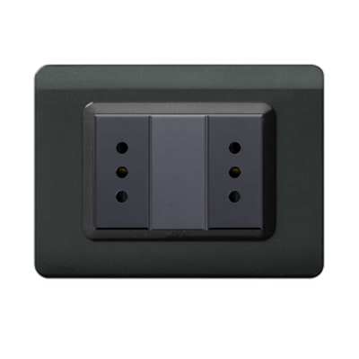 TOMACORRIENTE DOBLE 10A, AVE, PLACA TECNOPOLIMERO GRIS OSCURO METALIZADO1