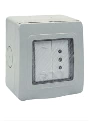 CAJA IP55 SOBREPUESTA DOS MODULOS CON INTERRUPTOR Y TOMACORRIENTE