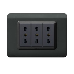 TOMACORRIENTE TRIPLE 10/16A, AVE, PLACA TECNOPOLIMERO GRIS OSCURO METALIZADO