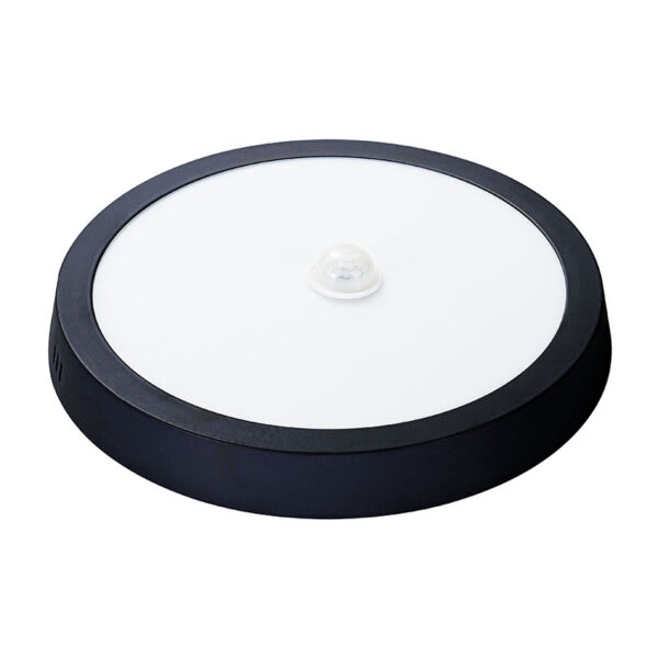 PANEL LED ECO CON SENSOR NEGRO SOBREPUESTO REDONDO 18W 3000K 1