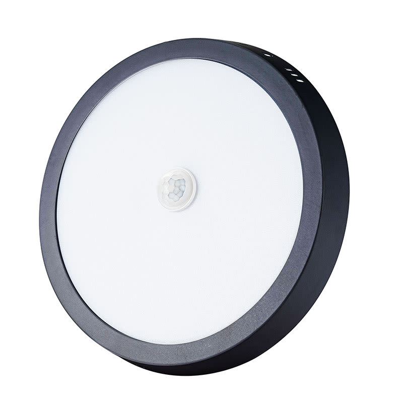 PANEL LED ECO CON SENSOR NEGRO SOBREPUESTO REDONDO 18W 3000K1
