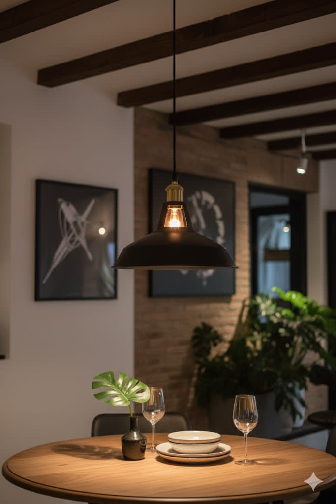 LAMPARA COLGANTE NEGRO 300MM CON SOQUETE E27 BRONCE + AMPOLLETA2