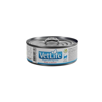 VETLIFE LATA HIPOALERGENICA PORK & POTATO FELINO 85 G1
