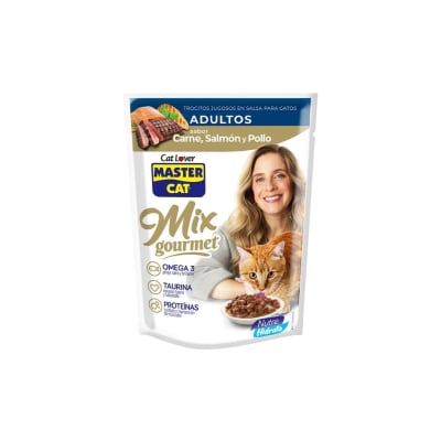 SOBRE MASTER CAT MIX GOURMET CARNE, SALMON Y POLLO 85 G1