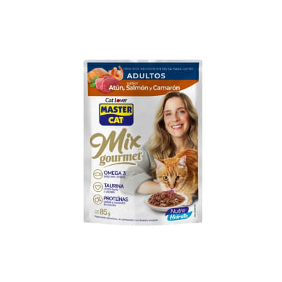 SOBRE MASTER CAT MIX GOURMET ATUN, SALMON Y CAMARON 85G1