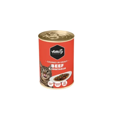 LATA AMITY GATO CARNE DE RES CON VEGETALES 415 G1