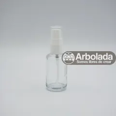 Botella vidrio transparente 30ml válvula blanca florencia