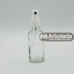 Botella vidrio transparente 100ml spray blanco