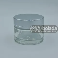 Envase Vidrio 50mL Transparente Tapa Plateada