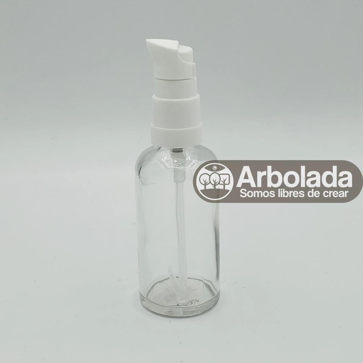 Botella vidrio transparente 50ml válvula blanca Florencia1