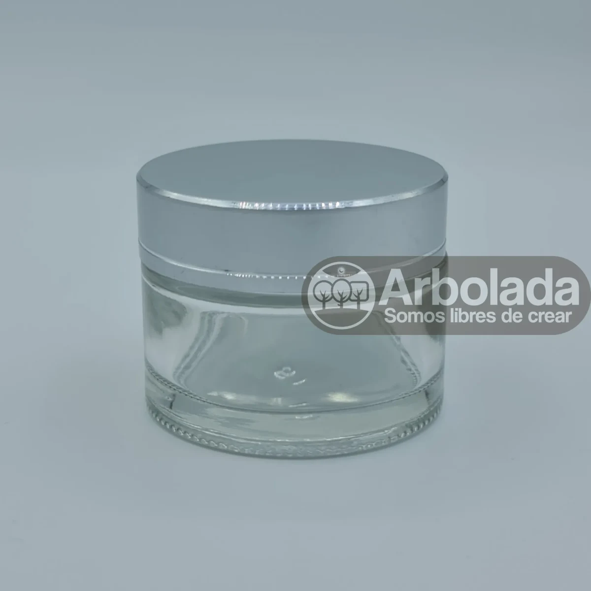 Envase Vidrio 50mL Transparente Tapa Plateada1