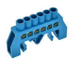 BARRA BRONCE AISLADA RIEL DIN AZUL 6 POLOS