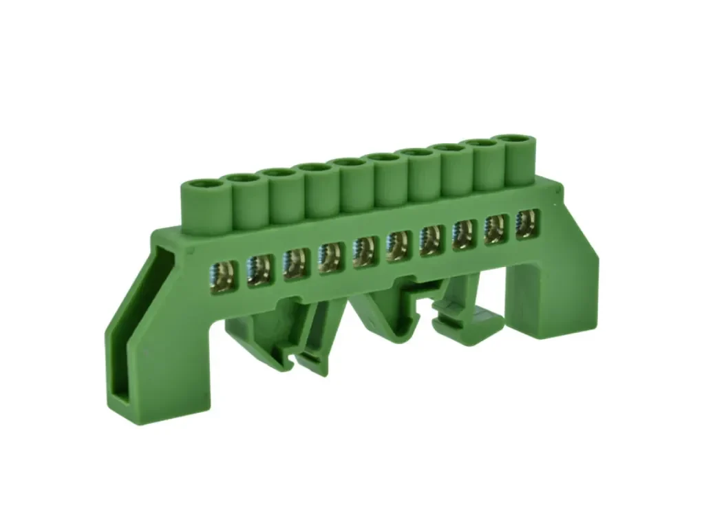 BARRA BRONCE AISLADA RIEL DIN VERDE 10 POLOS1