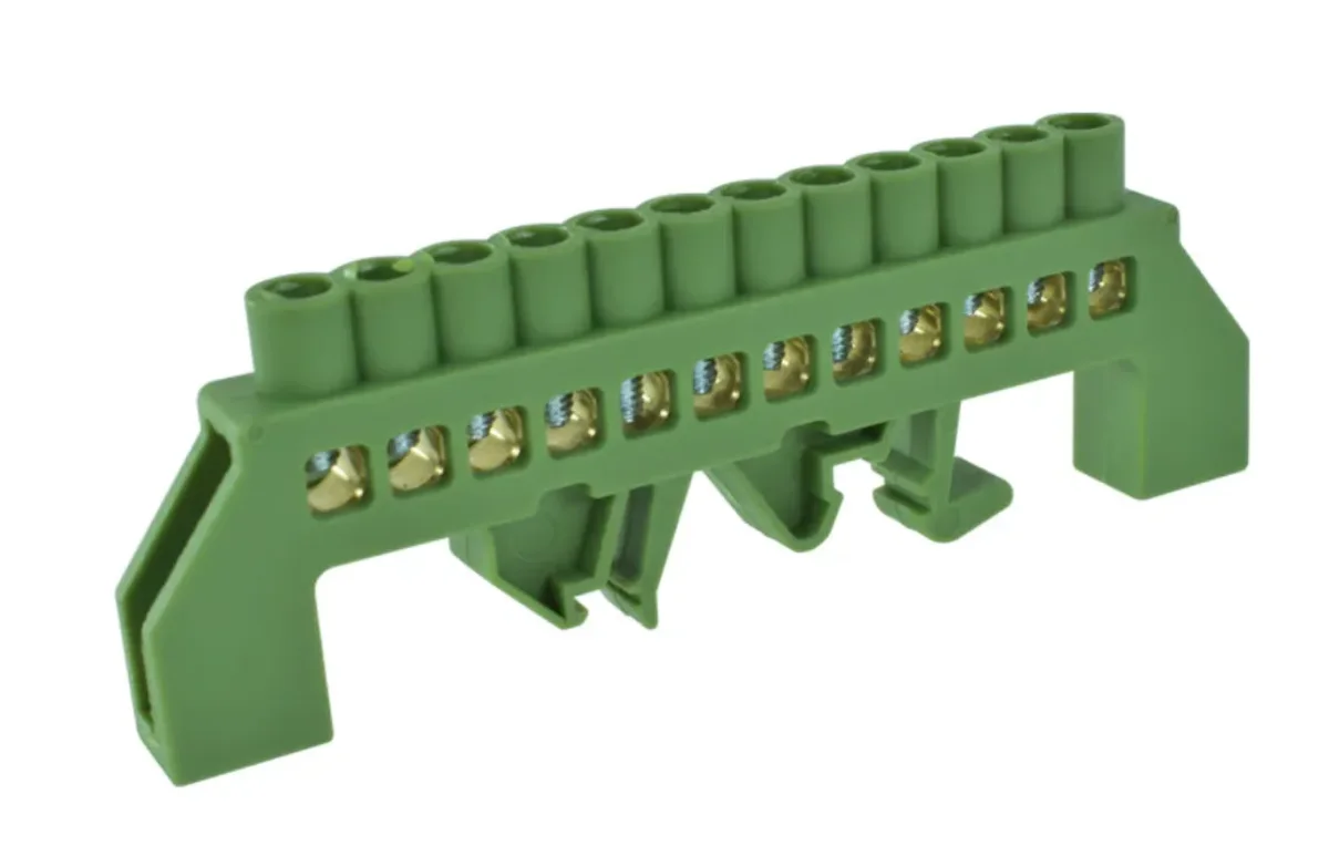 BARRA BRONCE AISLADA RIEL DIN VERDE 12 POLOS1