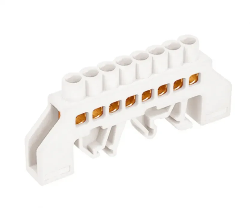 BARRA BRONCE AISLADA RIEL DIN BLANCA 8 POLOS1