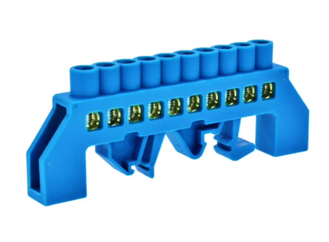 BARRA BRONCE AISLADA RIEL DIN AZUL 10 POLOS1