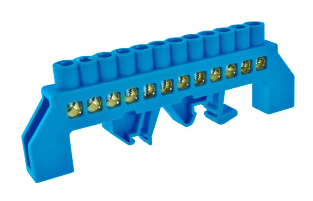 BARRA BRONCE AISLADA RIEL DIN AZUL 12 POLOS1