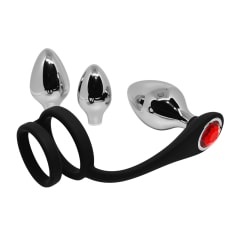 Set de 3 Plugs Anales Intercambiables con Doble Anillo