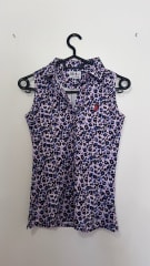 Polera Golf Mujer Sin Mangas Con Diseño Animal Print Morado