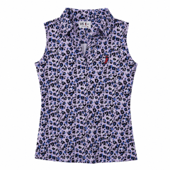 Polera Golf Mujer Sin Mangas Con Diseño Animal Print Morado