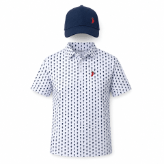 Polera Golf Hombre con Diseño Palmeras Blanco-Azul