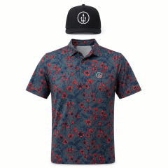 Polera Golf Hombre con Diseño Flores Azul-Rojo