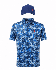 Polera Golf Hombre con Diseño Tropical Azul