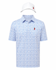 Polera Golf Hombre con Diseño Lluvia Blanco-Azul L