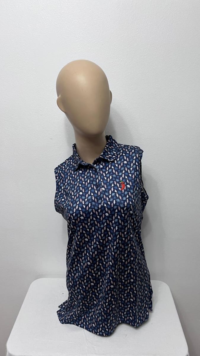 Polera Golf Mujer Sin Mangas Con Diseño Azul1